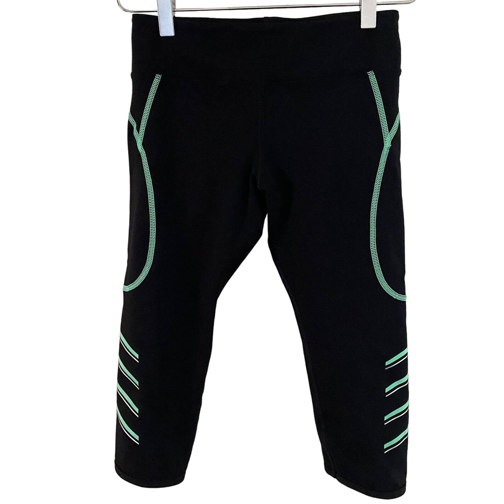 🌵 Uniquely Lorna Jane Women's Black & Green Cropped Workout Tights - Size XS